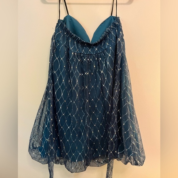 Strapless teal party dress - Picture 2 of 3